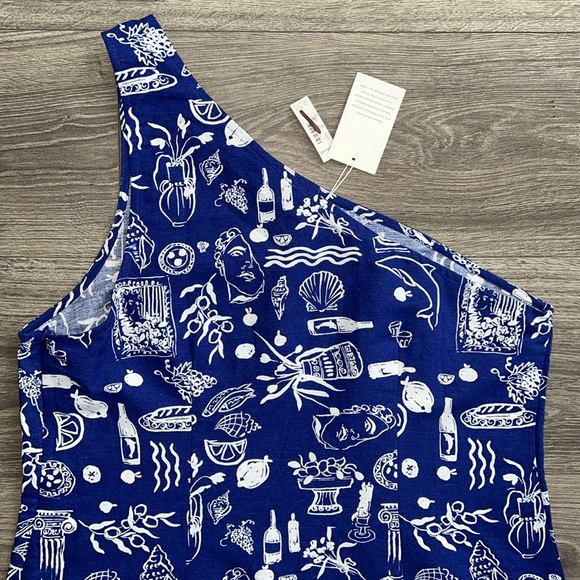 MADEWELL x Lisa Says Gah! One Shoulder Mini Dress Size 12 Linen Blue Greek Beach - Picture 10 of 12